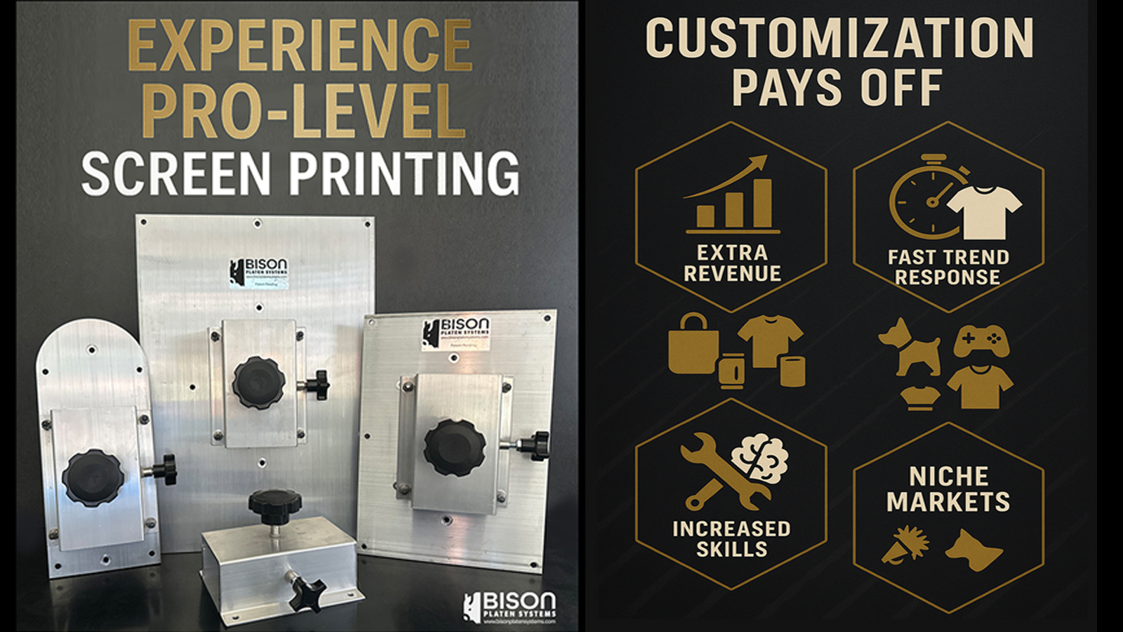 Bison platen base with board installed on a screen printing press