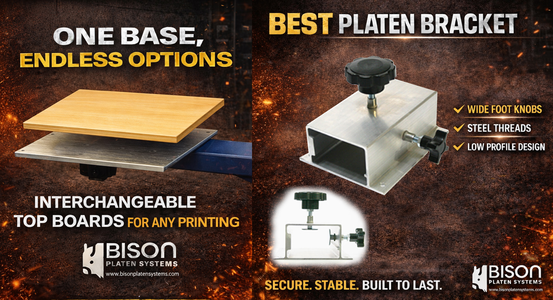 Screen printing platen sets and bundles by Bison Platen Systems